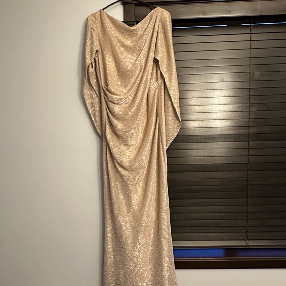 Betsy & Adam Shimmering Gold Long Sleeve Dress - Picture 3 of 5